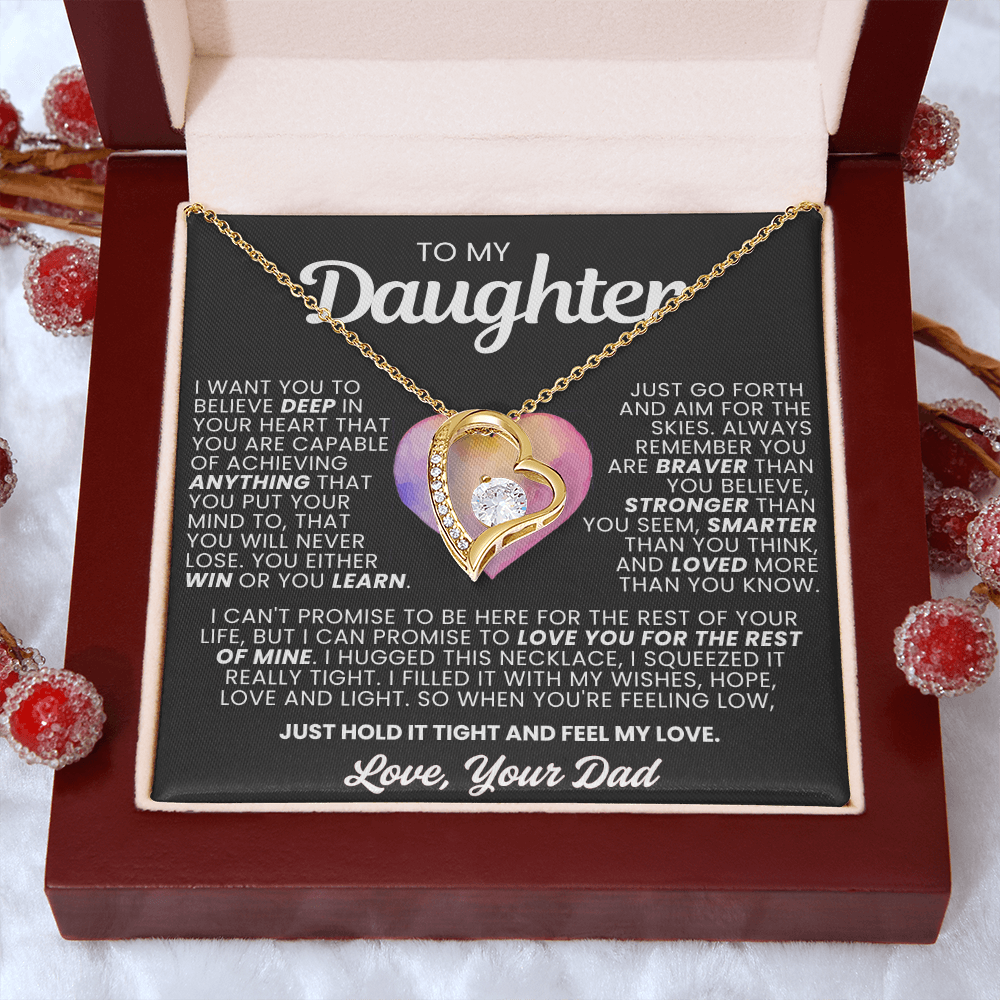 To My Daughter Necklace from Dad - Love Heart Necklace - More Loved Than You Know Gift