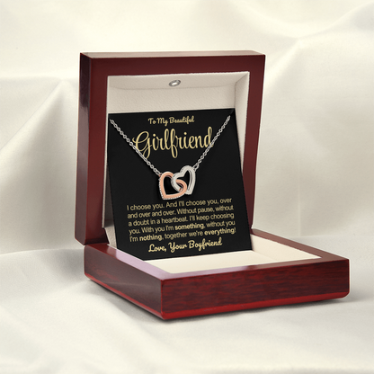 To My Girlfriend - Linked Hearts Necklace - I Choose You Message Card Gift