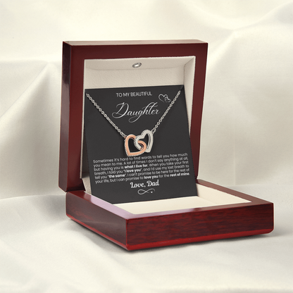 To My Daughter - Linked Hearts Necklace - You Are What I Live For Message Card Gift