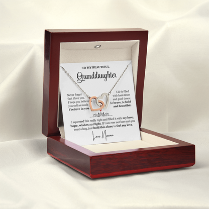 To My Granddaughter - Linked Hearts Necklace - Be Bold and Beautiful Message Card Gift