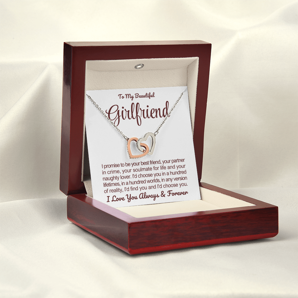 To My Girlfriend - Linked Hearts Necklace - I Choose You Message Card Gift