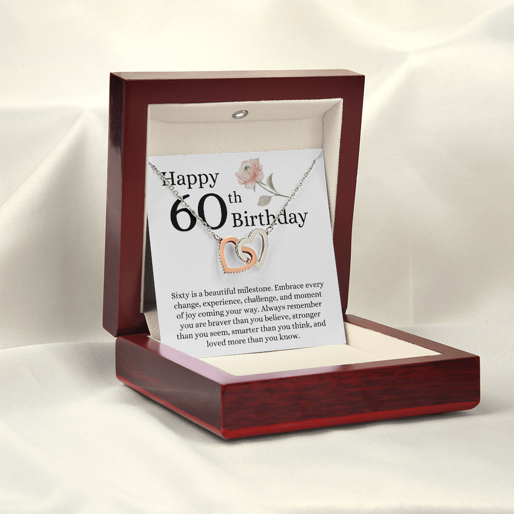 Happy 60th Birthday - Linked Hearts Necklace - Loved More Than You Know Message Card Gift