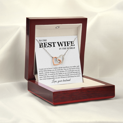To My Wife - Linked Hearts Necklace - Woman of My Dreams Message Card Gift