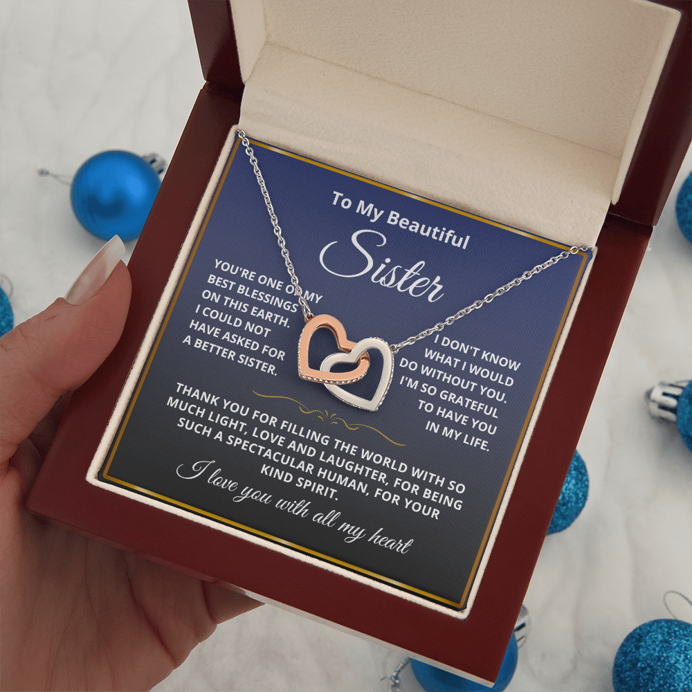 To My Sister - Linked Heart Necklace - Love You With All My Heart Gift