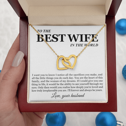 To My Wife - Linked Hearts Necklace - Woman of My Dreams Message Card Gift