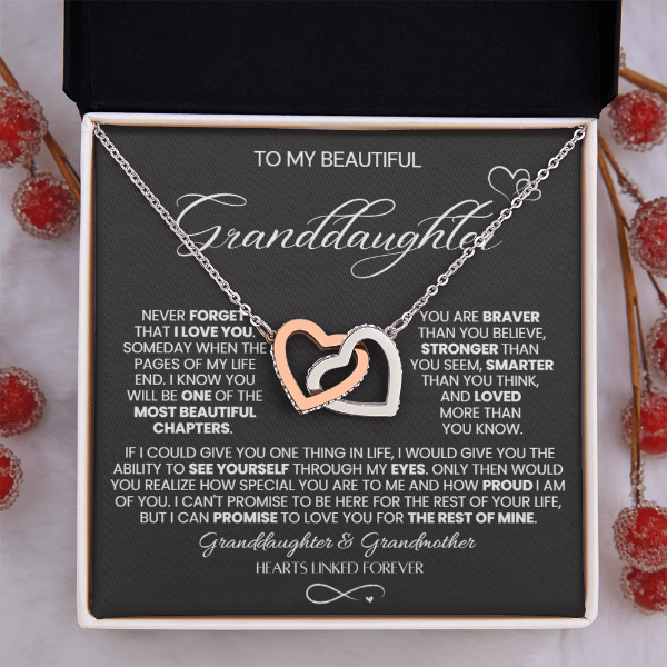 To My Granddaughter - Linked Hearts Necklace - Hearts Linked Forever Message Card Gift