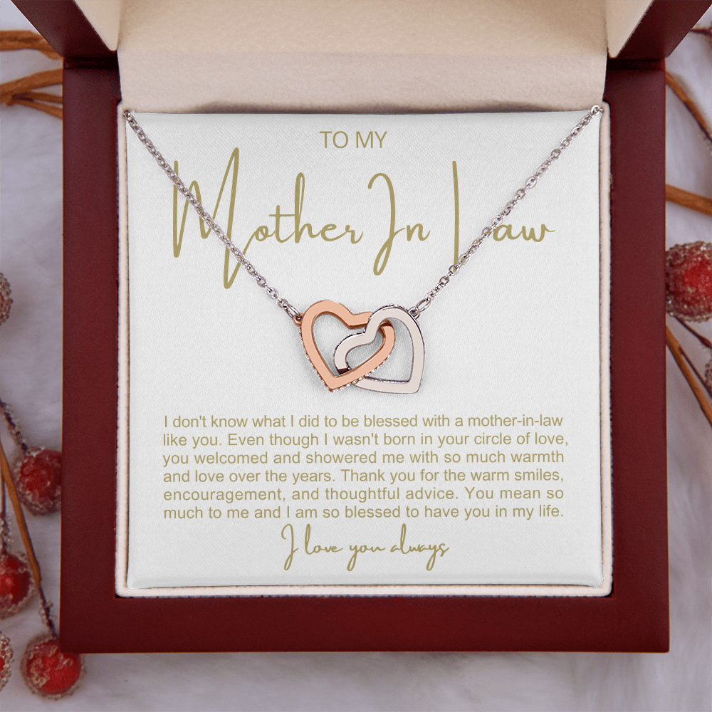 To My Mother In Law - Linked Hearts Necklace - You Are A Blessing Message Card Gift