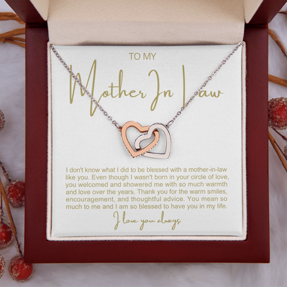 To My Mother In Law - Linked Hearts Necklace - You Are A Blessing Message Card Gift
