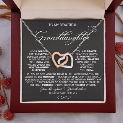 To My Granddaughter - Linked Hearts Necklace - Hearts Linked Forever Message Card Gift