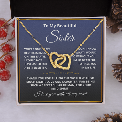 To My Sister - Linked Heart Necklace - Love You With All My Heart Gift