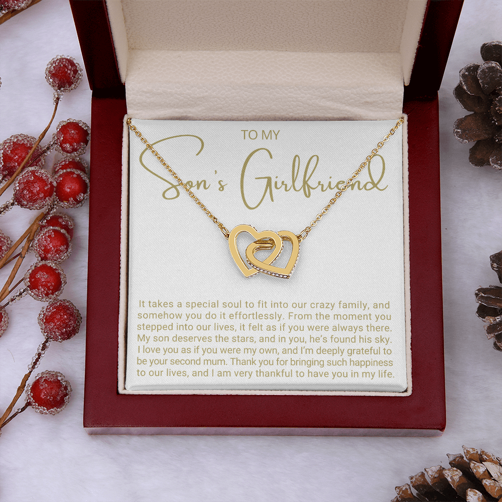 To My Son's Girlfriend - Linked Hearts Necklace - Grateful to Have You Message Card Gift