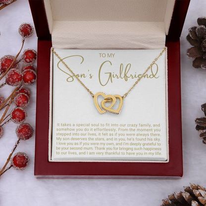To My Son's Girlfriend - Linked Hearts Necklace - Grateful to Have You Message Card Gift