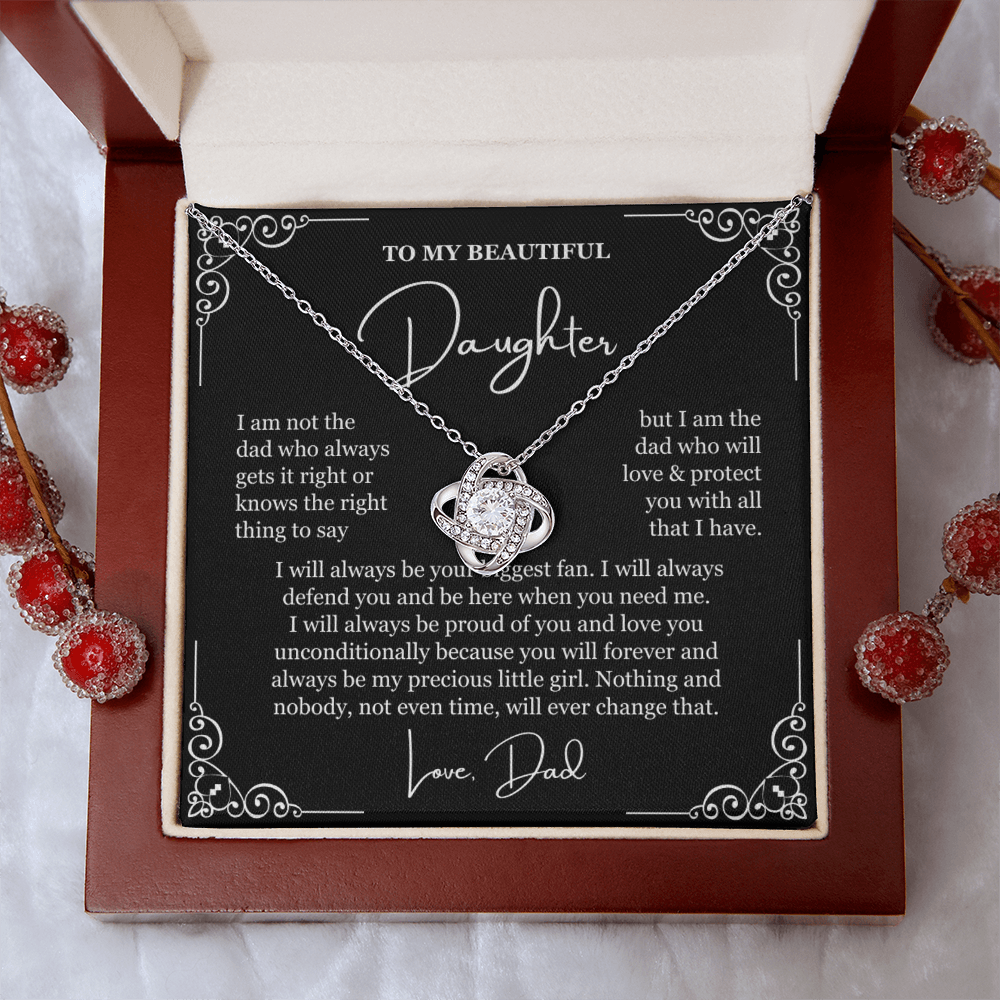 To My Daughter - Love Knot Necklace - Always My Precious Little Girl Message Card Gift