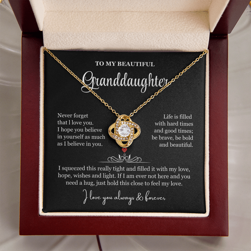To My Granddaughter - Love Knot Necklace - Be Bold and Beautiful Message Gift Box