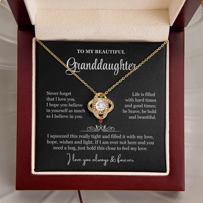 To My Granddaughter - Love Knot Necklace - Be Bold and Beautiful Message Gift Box