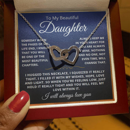 To My Daughter - Linked Hearts Necklace - Love You Forever Message Card Gift