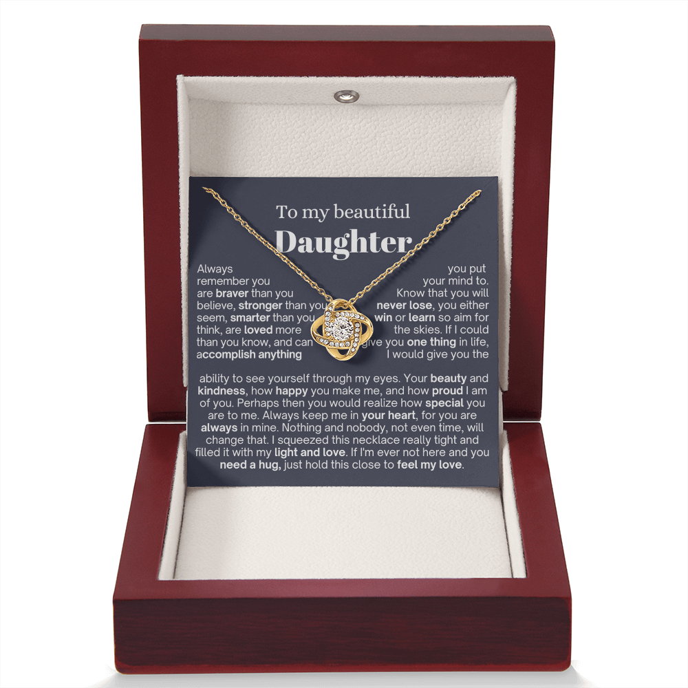 To My Daughter - Love Knot Necklace - Always In My Heart Message Card Gift