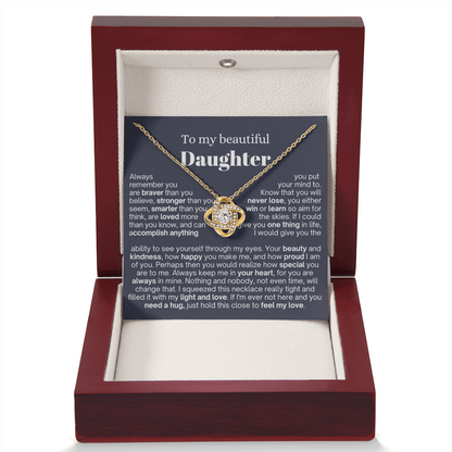 To My Daughter - Love Knot Necklace - Always In My Heart Message Card Gift