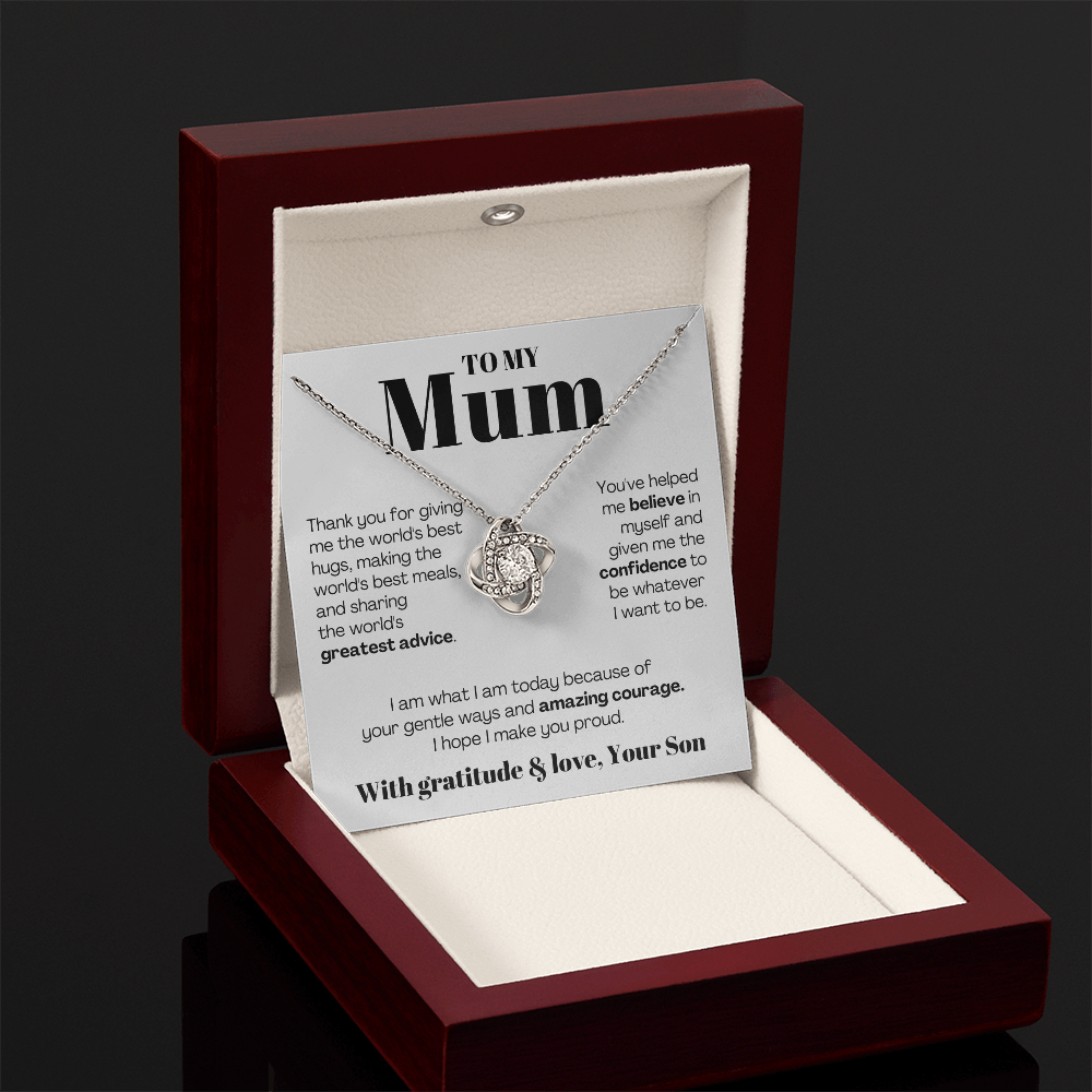 To My Mum - Love Knot Necklace - I Hope I Make You Proud Message Card Gift