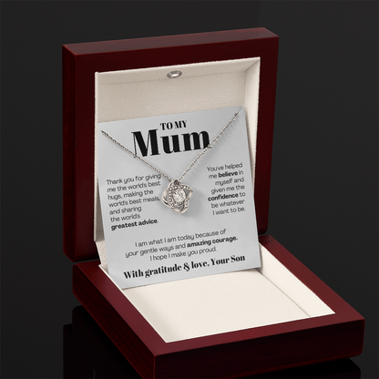 To My Mum - Love Knot Necklace - I Hope I Make You Proud Message Card Gift