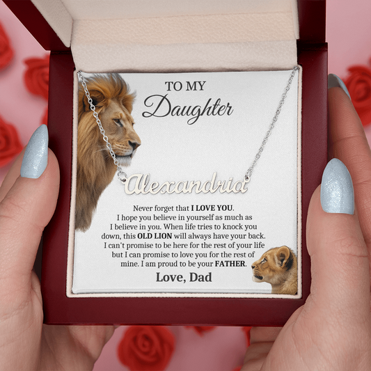This Old Lion Will Always Have Your Back - Custom Name Necklace Gift for Daughter from Dad