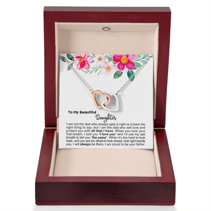To My Daughter - Linked Hearts Necklace - Proud Father Message Card Gift