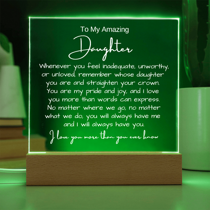 To My Daughter - Acrylic Plaque Nightlight LED Lamp Heartfelt Message gift