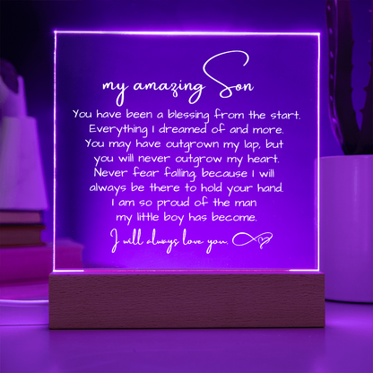 To My Son - Acrylic Plaque Nightlight LED Lamp Heartfelt Message gift