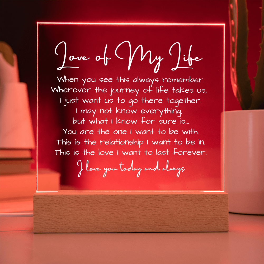 To My Soulmate - Acrylic Plaque Nightlight LED Lamp Anniversary Valentine Message gift