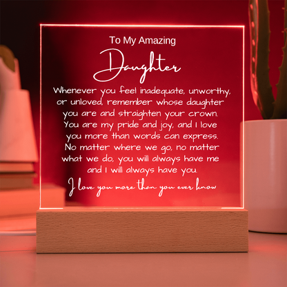 To My Daughter - Acrylic Plaque Nightlight LED Lamp Heartfelt Message gift