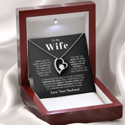 To My Wife - Love Heart Necklace - Woman of My Dreams Valentine's Day Gift