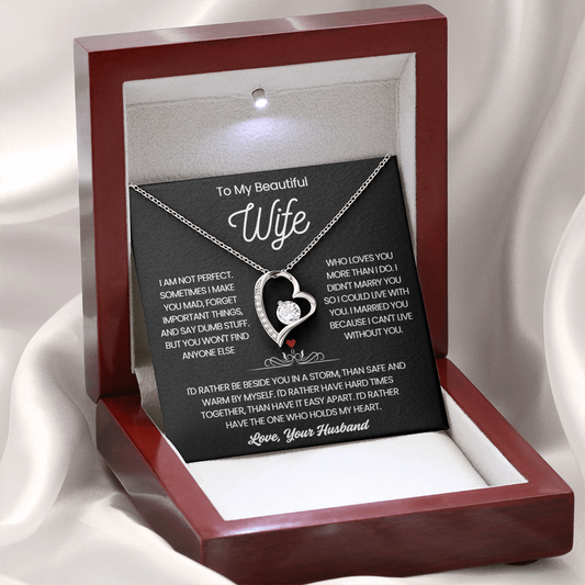 To My Wife Necklace - Love Heart Necklace - Rather Be Beside You Message Card Gift