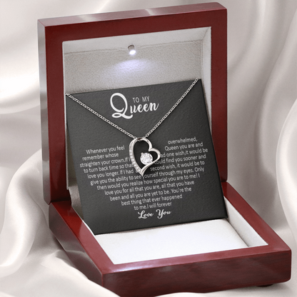 To My Queen - Love Heart Necklace - Love You Forever Message Card Gift