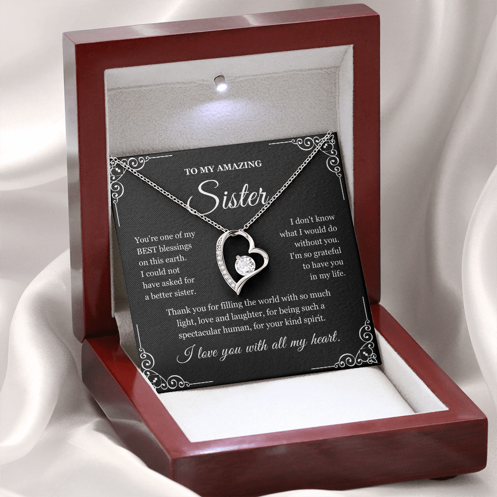 To My Sister - Love Heart Necklace - Love You With All My Heart Message Card Gift