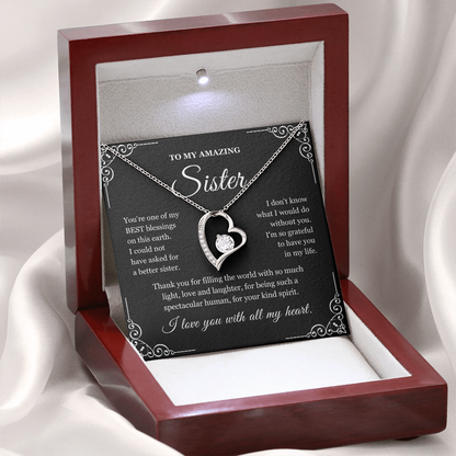 To My Sister - Love Heart Necklace - Love You With All My Heart Message Card Gift