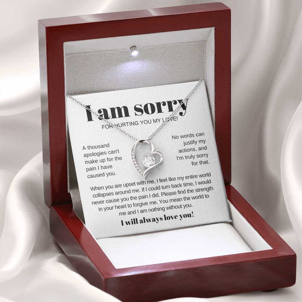 Apology Necklace - Love Heart Necklace - I Am Sorry for Hurting You Message Card Gift