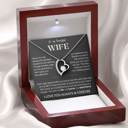 To My Wife - Love Heart Necklace - You Are My Life Message Card Gift from Husband