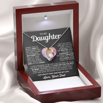 To My Daughter Necklace from Dad - Love Heart Necklace - More Loved Than You Know Gift