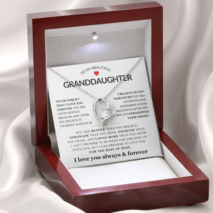To My Granddaughter Necklace - Love Heart Necklace - I Love You Forever Message Card Jewelry Gift