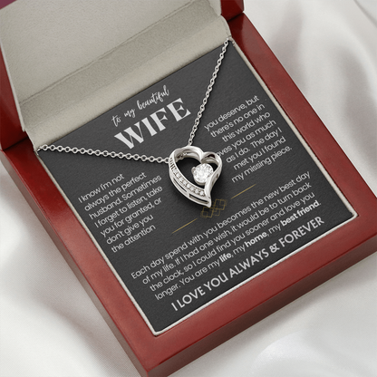 To My Wife - Love Heart Necklace - You Are My Life Message Card Gift from Husband