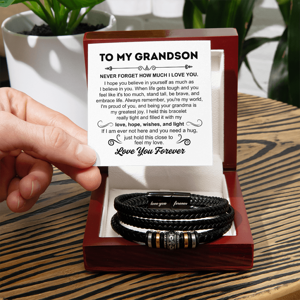 To My Grandson - Love You Forever Bracelet - You Are My World Gift