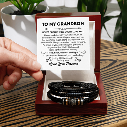 To My Grandson - Love You Forever Bracelet - You Are My World Gift