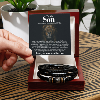 To My Son - Love You Forever Bracelet - Believe in Yourself  Message Card Gift