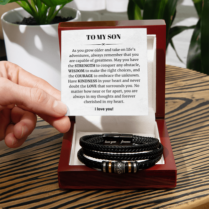 To My Son - Love You Forever Bracelet - Forever Cherished in My Heart Message Card Gift