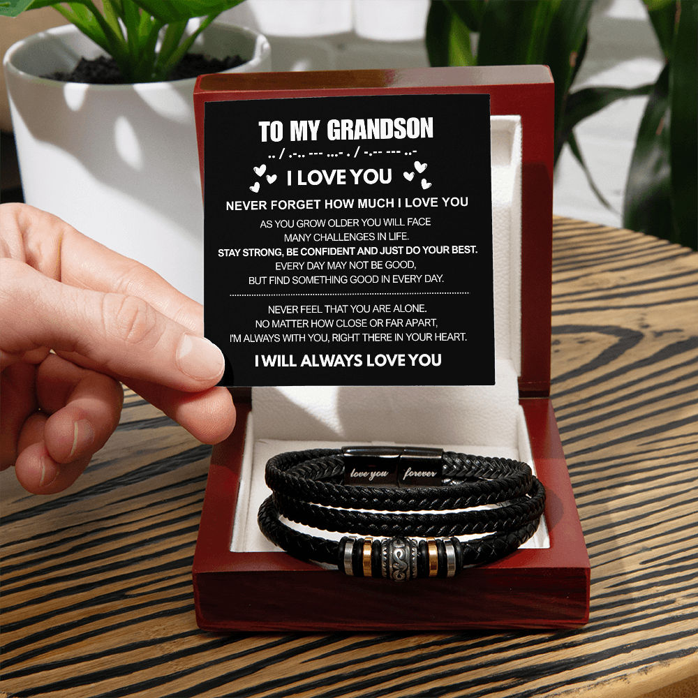 To My Grandson - Love You Forever Bracelet - Always There In Your Heart Message Card Gift