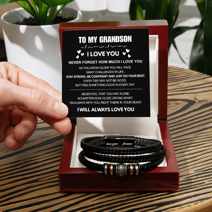 To My Grandson - Love You Forever Bracelet - Always There In Your Heart Message Card Gift