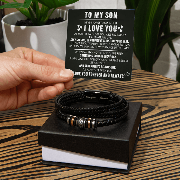 To My Son - Love You Forever Bracelet - Always With You Message Card Gift BLK
