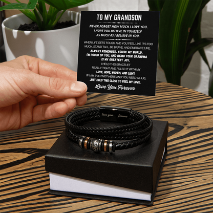 To My Grandson - Love You Forever Bracelet - You Are My World Gift