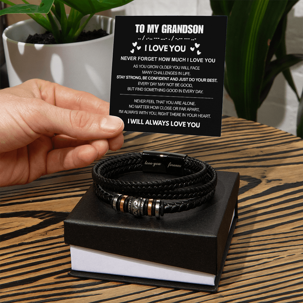 To My Grandson - Love You Forever Bracelet - Always There In Your Heart Message Card Gift