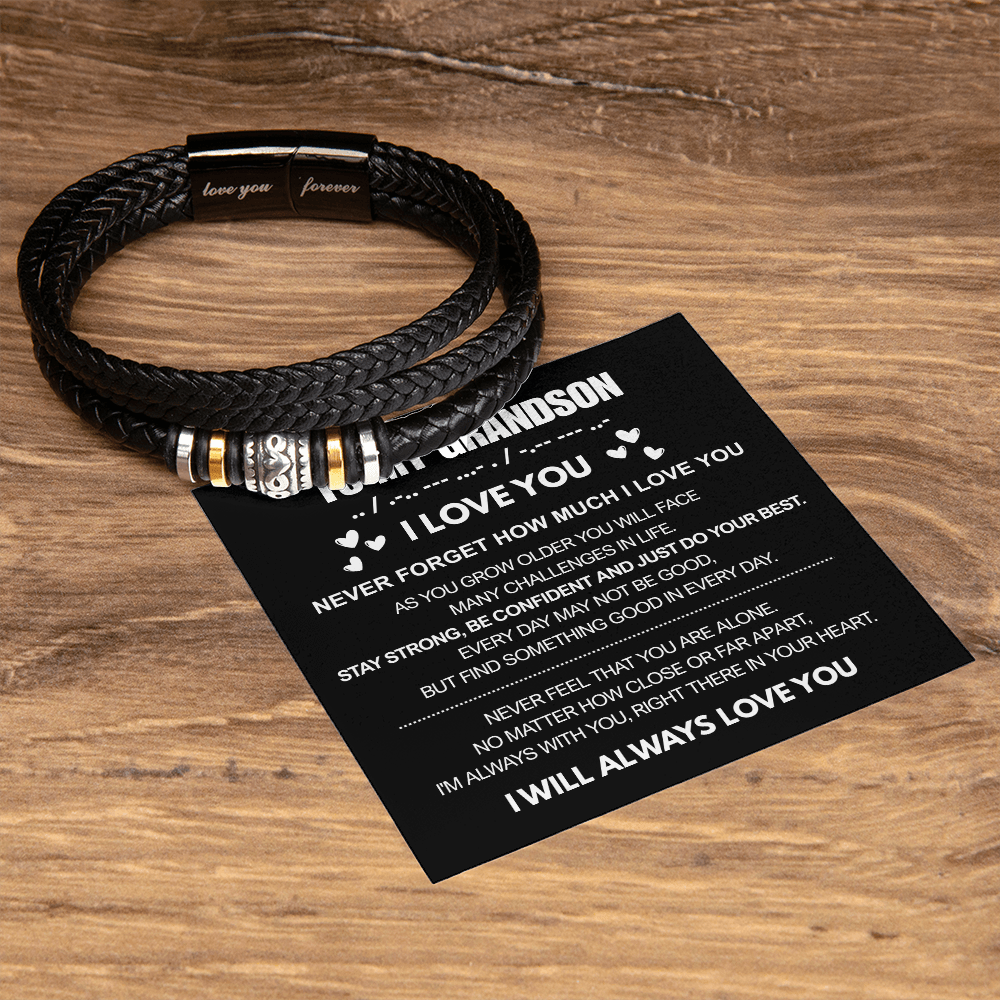 To My Grandson - Love You Forever Bracelet - Always There In Your Heart Message Card Gift